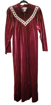 Camisón de terciopelo rojo vintage Komar ropa de dormir terciopelo casa abrigo bata mediana 12-14 Foto 1 de 4