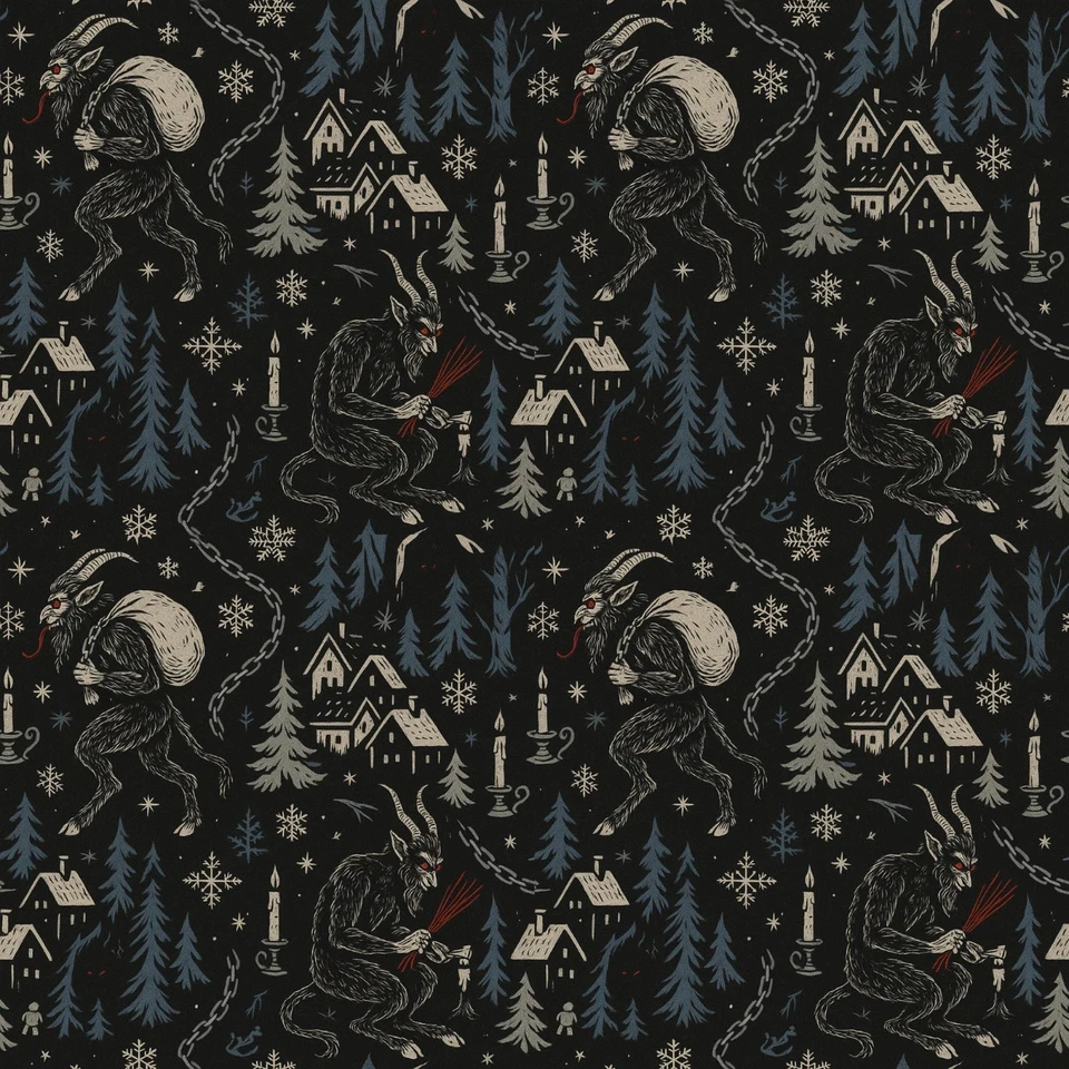 Papel de envolver gótico Krampus: folclore oscuro envoltura de regalo de Navidad Foto 1 de 4