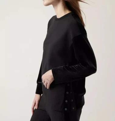 Athleta Women’s Pullover Retroplush Velvet Crewneck Sweatshirt Side Snap Fleece - Image 1 of 4