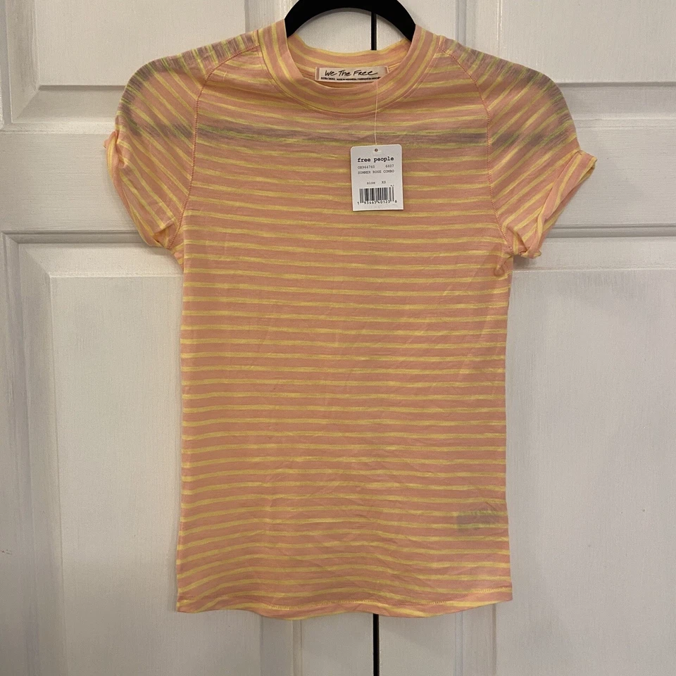 People Womens Top Yellow Orange Size XS Striped Night Sky Crewneck 281