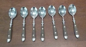 Set Of 7 Washington Forge WF Grenoble Brown Handle Stainless Dinner Spoons. WC - Picture 1 of 7