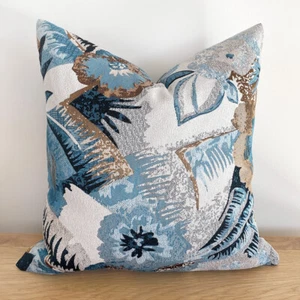 Premium Decorative Pillow Case Blue/Navy/Copper Floral Jacquard Cushion Cover - Picture 1 of 9