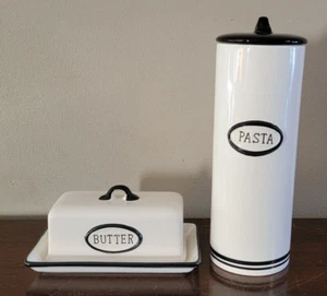 Pair of VINTAGE HOME Ceramic PASTA Canister & Ceramic Butter Tray with Cover - Bild 1 von 15