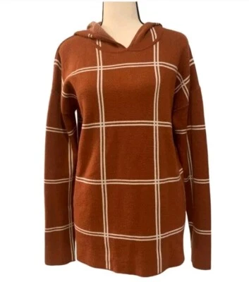Suéter con Capucha Rachel Roy XL Marrón Tejido a Cuadros Foto 1 de 3
