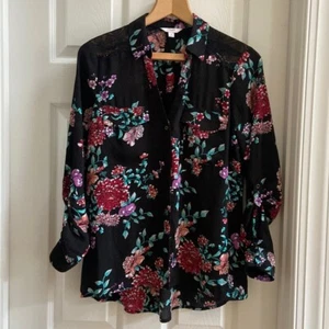 Candies women’s size medium M long sleeve black and floral blouse Lace Shoulders - Picture 1 of 10