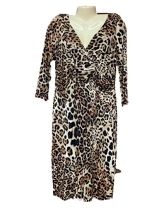 DAVID MEISTER 10 WOMEN'S LEOPARD ANIMAL PRINT V-NECK DRESS RUCHED WAIST DETAIL - Picture 1 of 7