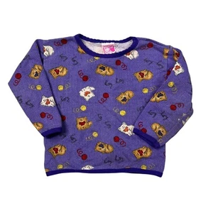 Vintage 80s AOP Cat Yarn Garanimals Lightweight Sweatshirt Purple Toddler 2T - Picture 1 of 5