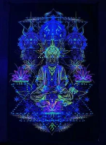 UV Backdrop Black Light Tapestry Psychedelic Art Banner Fluoro Psy Wall Hanging - Picture 1 of 10