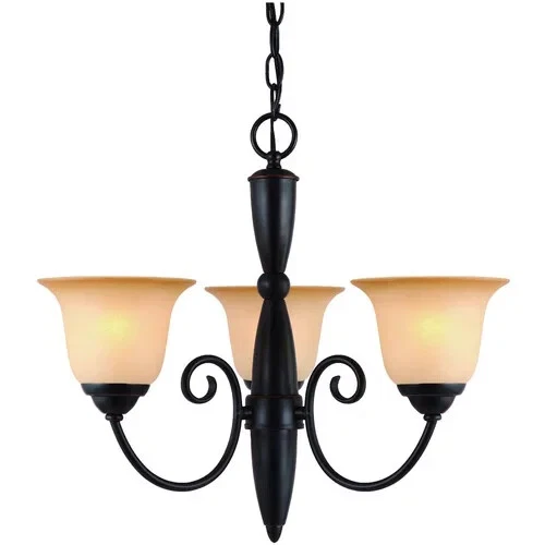 Lámpara de araña Hardware House Essex de 3 luces con acabado clásico de bronce y vidrio ámbar Foto 1 de 4