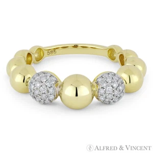 Anillo para mano derecha con banda apilable de oro blanco 14 K con pavimento y bola de diamantes de 0,32 quilates - Imagen 1 de 2