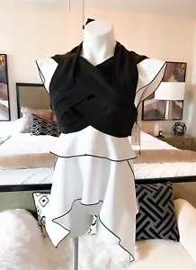 $1450 Proenza Schoulder Black & White Pleated Crepe Short Sleeve Top Sz 0 - Picture 1 of 10