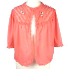 Vintage Cardigan 14 80'S Pink Peach Chiffon Sheer Top Wilo'een 1980'S Jacket