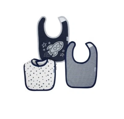 Paquete de 3 baberos Gerber Baby Boy de algodón orgánico azul marino cohete/estrellas Foto 1 de 4