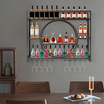 Wall-Mounted Wine Rack - Iron Wine Shelf Industrial Style, Hanging Wine Cabinet - Image 1 of 4