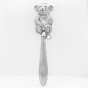 Antique Sterling Silver Teddy Bear Baby Rattle - Picture 1 of 11