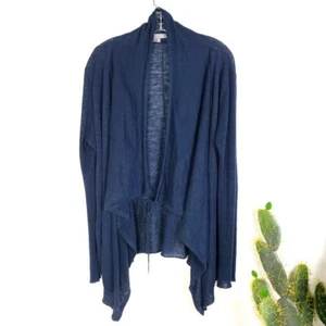 360 Sweater 100% Linen Dark Navy Tie Front Waterfall Cardigan size Large - Picture 1 of 13