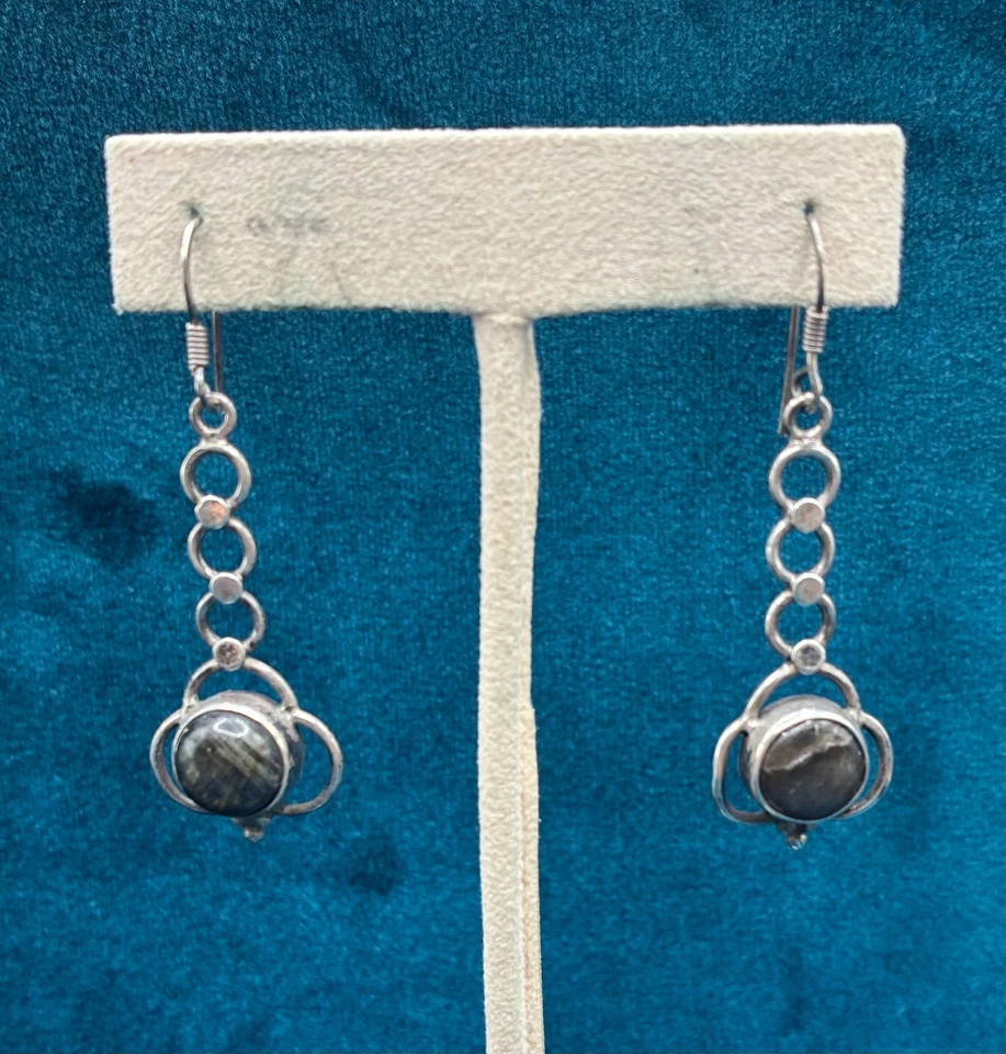 Pendientes colgantes de plata de ley 925 piedras labradorita hechos a mano artesanalmente 2" Foto 1 de 4
