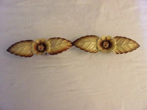 Matching Pair of 2 Antique Tin Metal Curtain Tie Backs Floral Yellow & Brown  - Picture 1 of 2