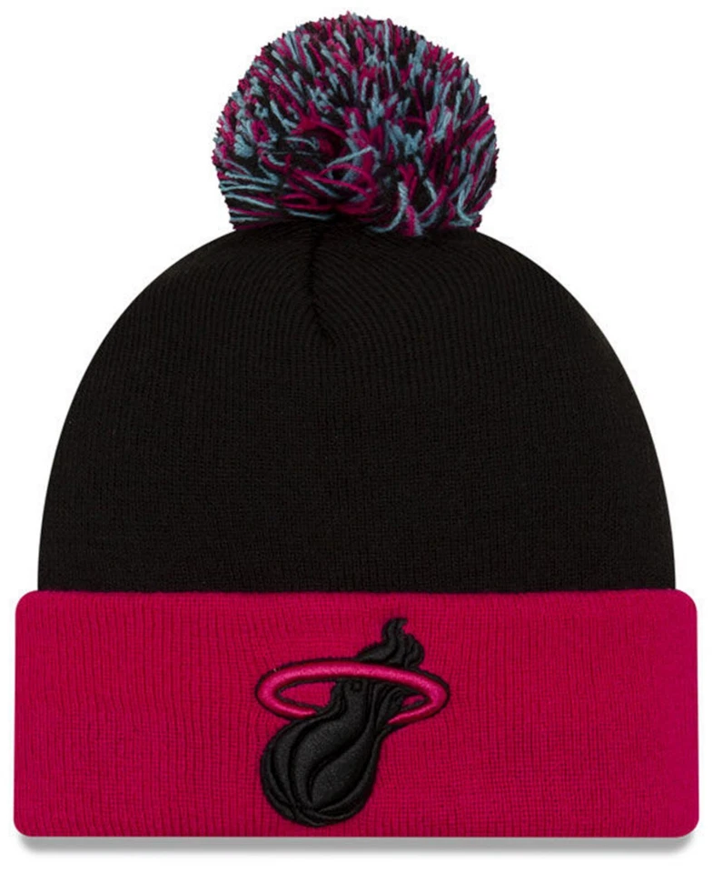 New Era Miami Heat Negro Pop Tejido Gorro con Pom Sombrero Gorra - Negro Foto 1 de 1