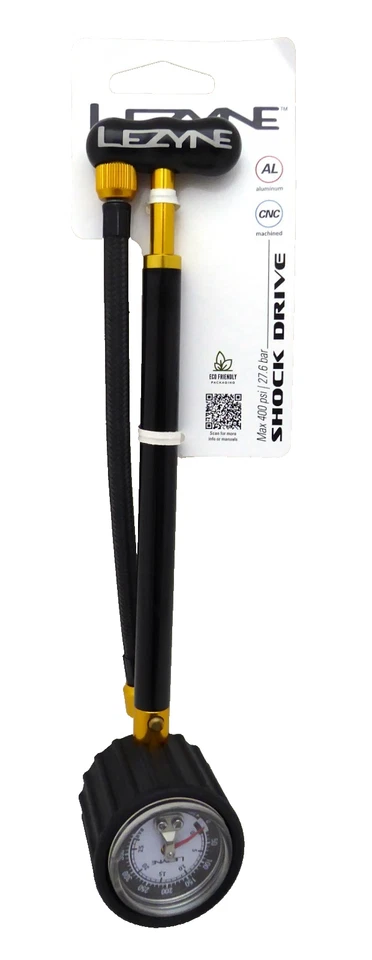 Bomba de accionamiento de choque Lezyne con manguera trenzada y calibre 400 psi, negra Foto 1 de 1