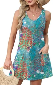 Summer Dresses XL Loose V Neck Sleeveless Sundresses Swimsuit Coverup w/Pockets - Picture 1 of 9