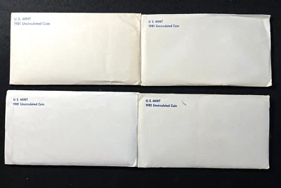4 Sets  1981 P/D  Brilliant Uncirculated US Coins W/ OGP  Opened Enveloppes   ML - Image 1 of 4
