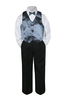Hermosala Adolescentes Niño Conjunto de 4 piezas Camisa Blanca Formal Pantalones Negros Chaleco Pajarita Conjunto Foto 1 de 3