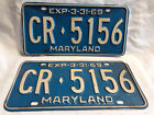 Vtg License Plate Maryland Vehicle Tag CR 5156 Exp 3-31-69 Blue And White
