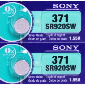 2 Pcs SONY 371 SR920SW Silver Oxide Watch Battery 1.55V, 0% MERCURY, Exp. 2028 - Picture 1 of 1