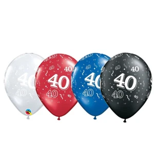 40th Birthday Party Supplies Blue Clear Red Confetti Print Latex Balloon 25 Pack - Picture 1 of 1