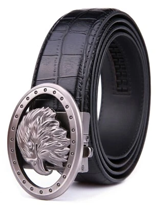 Cinturón de trinquete de cuero adherido para hombre con hebilla ajustable  Foto 1 de 3