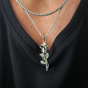 Rose Pendant Necklace 2 pc Set, Mens Necklace, Rose Necklace, Gift for him, - Picture 1 of 11