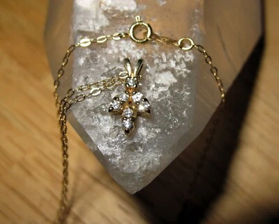 Collar Colgante Flor Hoja Diamante Oro 14k Vintage Mínimo Hermoso 16 pulgadas Foto 1 de 4