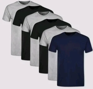 Hanes 6-pack Mens Crew Neck T-Shirt 100% Cotton Crewneck Tees Black/Gray XL - Picture 1 of 5
