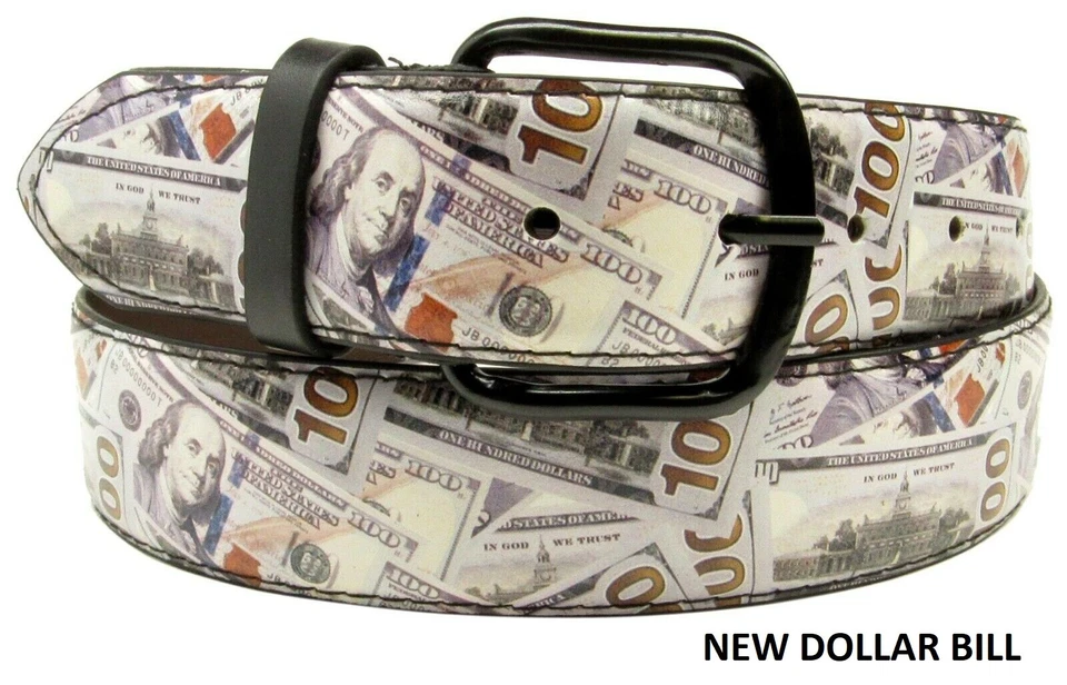 CINTURÓN COSIDO DE CUERO HIPPIE ESTAMPADO DE DÓLAR PARA HOMBRE Y MUJER con HEBILLA S-M-L-XL Foto 1 de 1