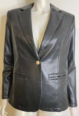 GILI Black Faux Leather Blazer Jacket Womens 4 NEW Gold Button LS Vegan - Image 1 of 4