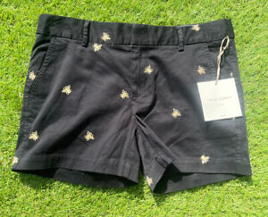 Cynthia Rowley Embroidered Shorts Black Gold Bumble Bee UK14  W34" Summer NEW