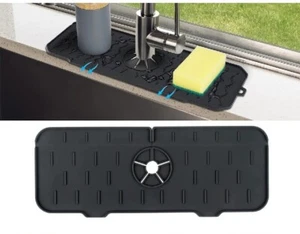 Silicone Sink Faucet Mat Faucet Handle Drip Catcher Tray Sink Splash Guard Drain - Picture 1 of 7