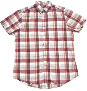 Steven Alan Shirt Mens Small Short Sleeve Red Plaid Linen Blend Made In USA