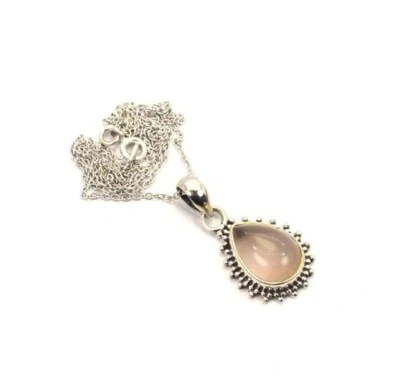 Rosa Quarzo Rosa Lacrima Gemma 925 Argento Sterling Collana Regalo Per Mamma - Immagine 1 di 4