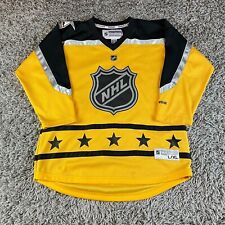 NHL Hockey Jersey Youth Large Extra Large L XL Reebok Yellow Logo Spell Out Y2K