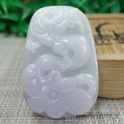 Certified Lavender Burma 100% Natural A jadeite jade Pendant~Dragon 龙 - Image 1 of 4
