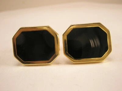 Pierre Cardin Designer Black Onyx Hinged Toggle Quality Vintage Cuff Links - Image 1 of 4