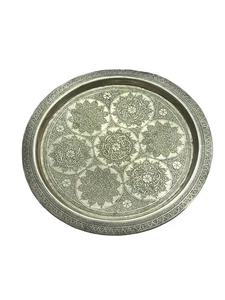 Antique 12” Round Solid Brass with Gorgeous Etching 1950's Rare Find - Picture 1 of 11