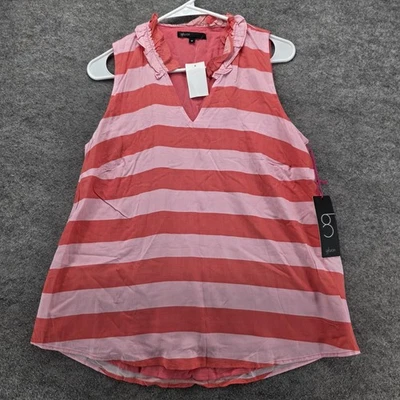 Gibson Shirt Womens Medium Pink Coral Striped Hi Sugarplum Sleeveless V Neck - Image 1 of 4
