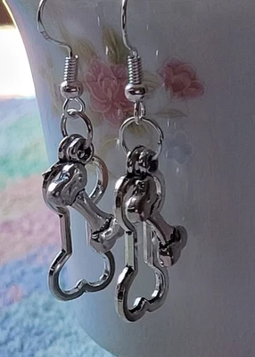 DOG BONE Dangle Drop French Wire Pierced Earrings Double Bone - Image 1 of 4