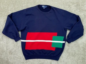 Polo Ralph Lauren Pullover Herren Large Blau Farbblock Rundhals Abstrakt Vintage 90er - Bild 1 von 8