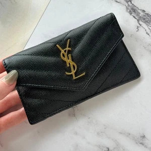 Saint Laurent YSL Card Holder Coin Case Cassandra Wallet Geldbörse Leder Schwarz - Bild 1 von 22
