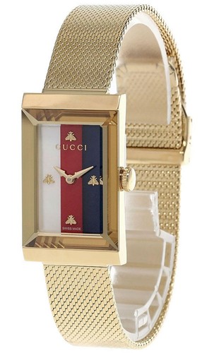 Orologio GUCCI G Frame Quarzo Bianco Rosso Blu Quadrante MOP Oro PVD YA147410