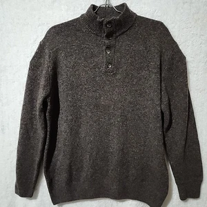 Enzo Mantovani Men M Brown 100% Wool Knit Long Sleeve Pullover Sweater Button - Picture 1 of 5